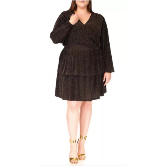 NWT MICHAEL Michael Kors Smocked Waist Tiered Metallic Mini Dress Sz. 2X - Picture 1 of 2